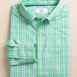 Southern Tide Green and White Casual Button Down Shirt